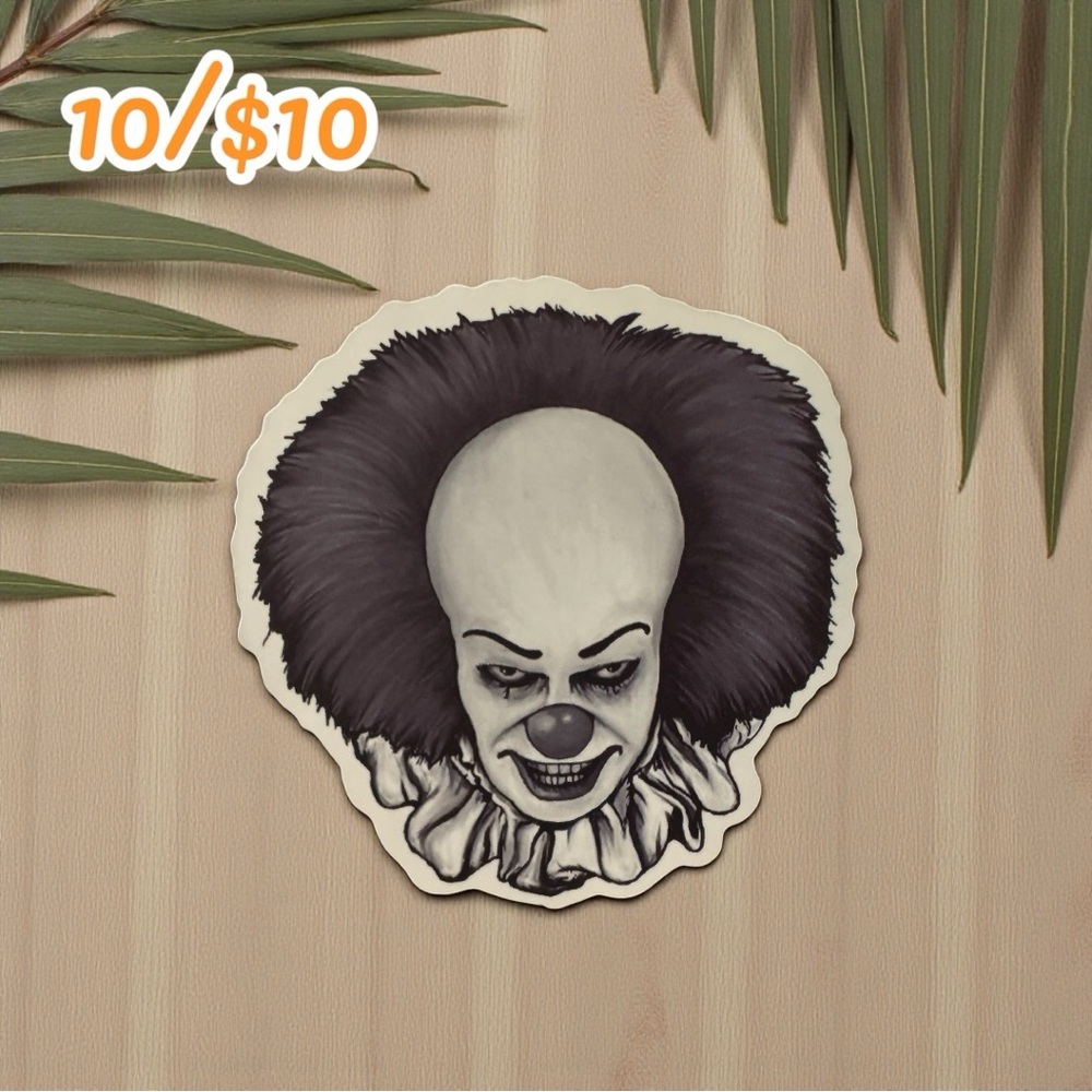 Black & White Pennywise Face Sticker – 2 1/4” Matte Finish
